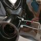Black ceramic and opaline design hand lamp 90s