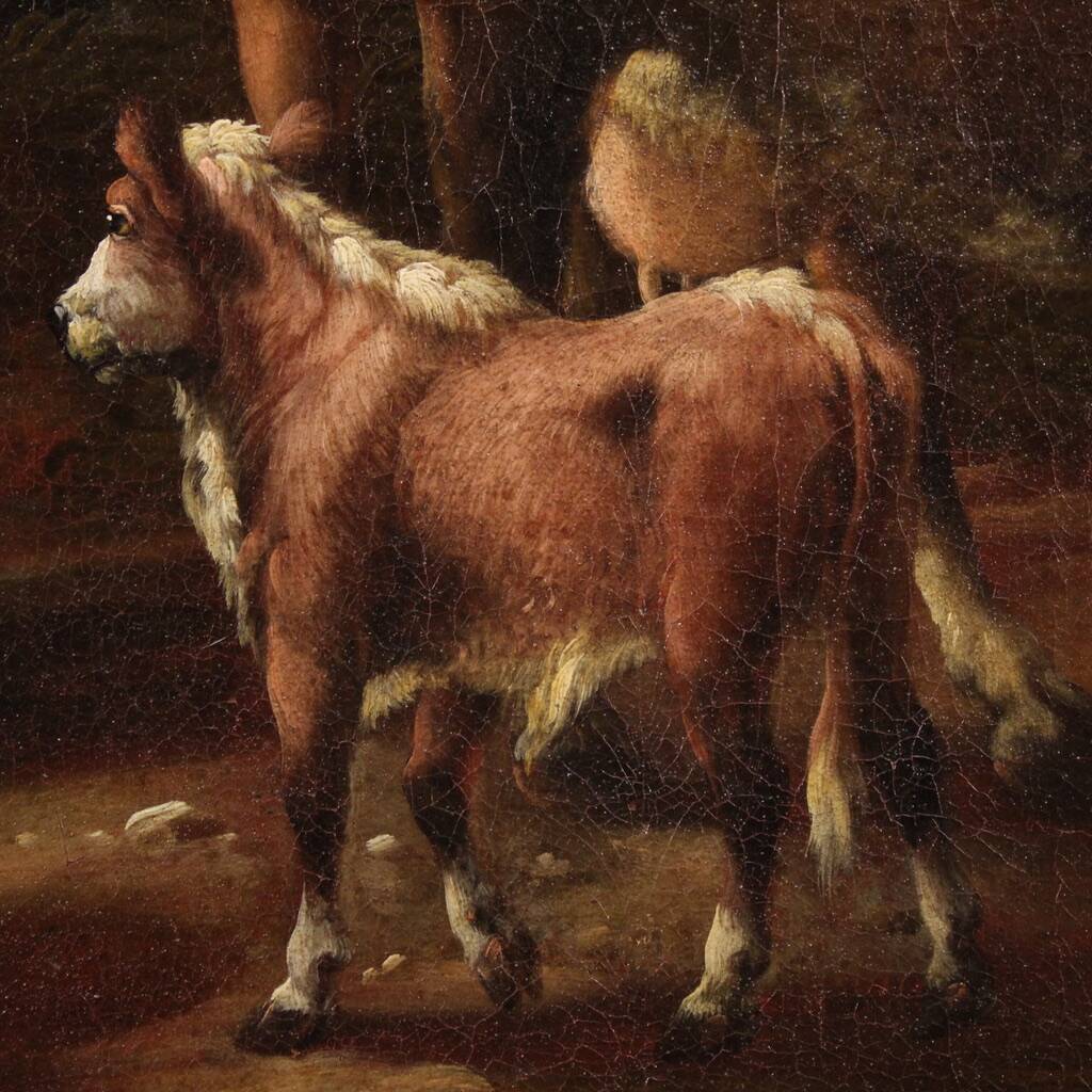 Great 18th century painting, pastoral scene with classical ruins