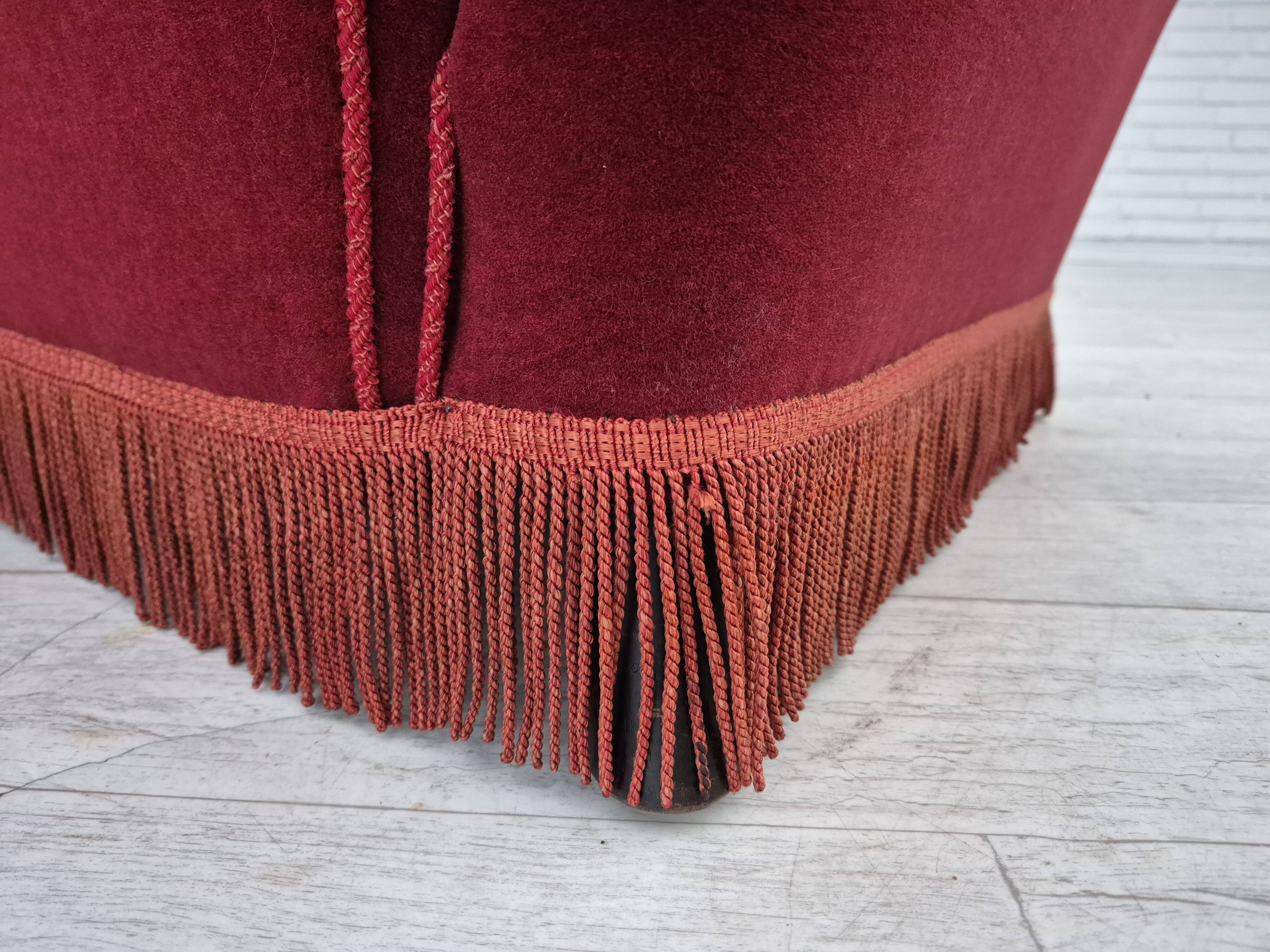 1960s, Danish armchair, original condition, cherry-red furniture velour.