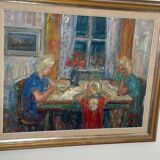 Original mid-century Swedish oil on canvas – “Family” by Eric With – vintage & framed – 75 × 91 cm (29.5" × 35.8")