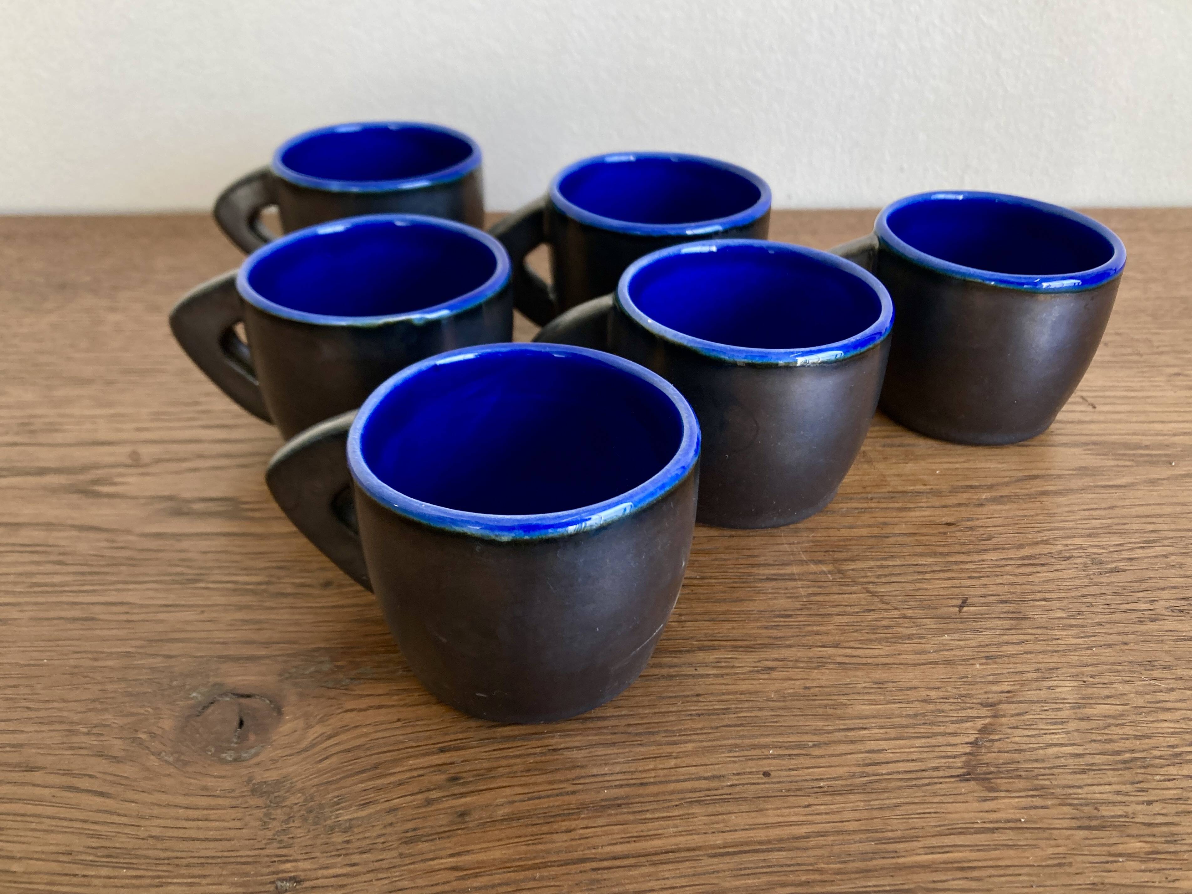 Set of 6 mid century pop 1960s glazed earthenware cups