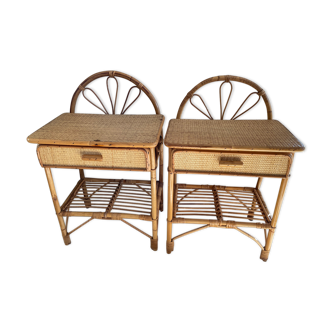 Pair of rattan bedside tables
