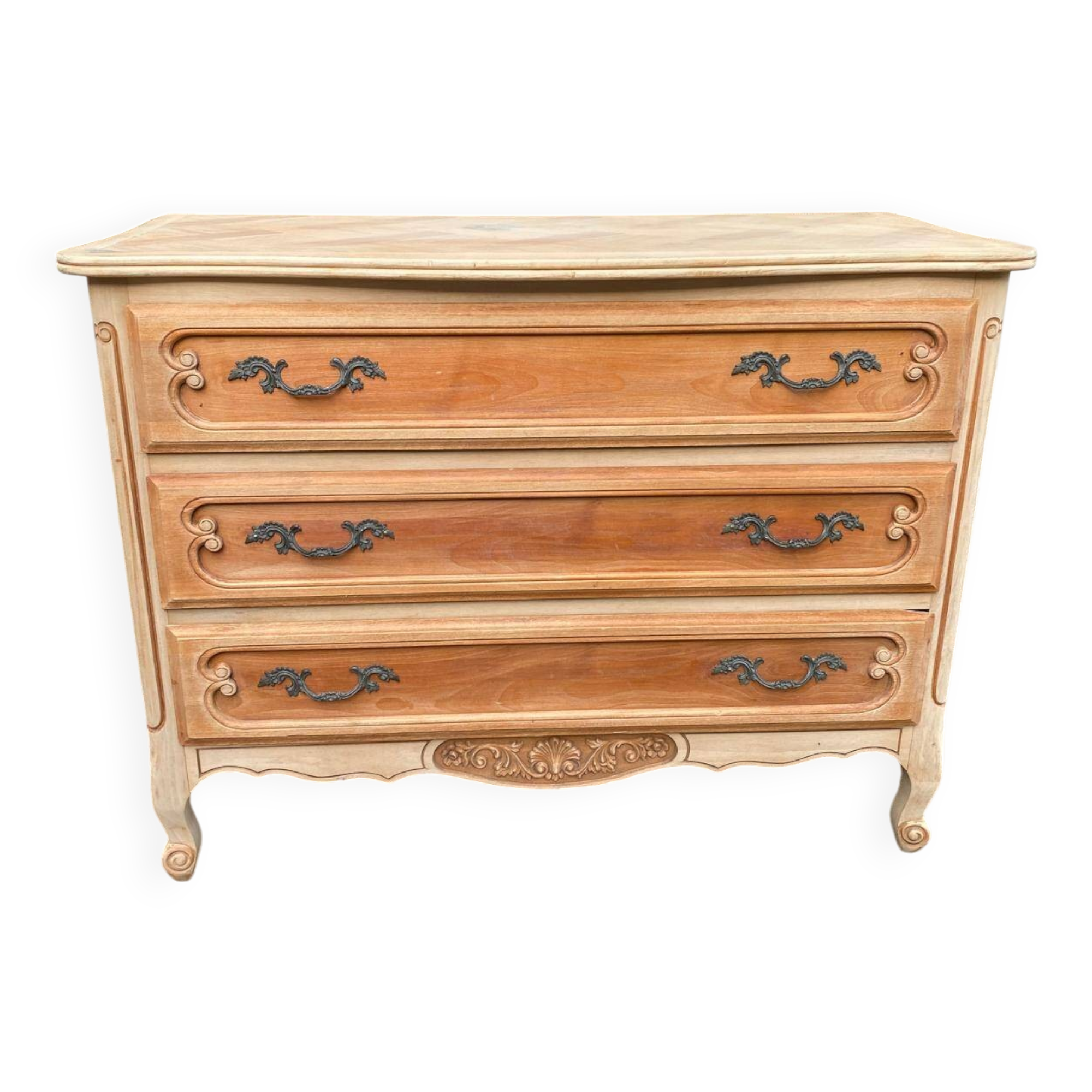Bibus Louis XV chest of drawers renovated in raw solid wood and marquetry