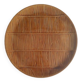 Round cake or cheese dish in caramel-colored "straw" barbotine earthenware Gien Val d'Or