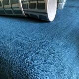 Harvest tablecloth in old hemp dyed in aquatic blue