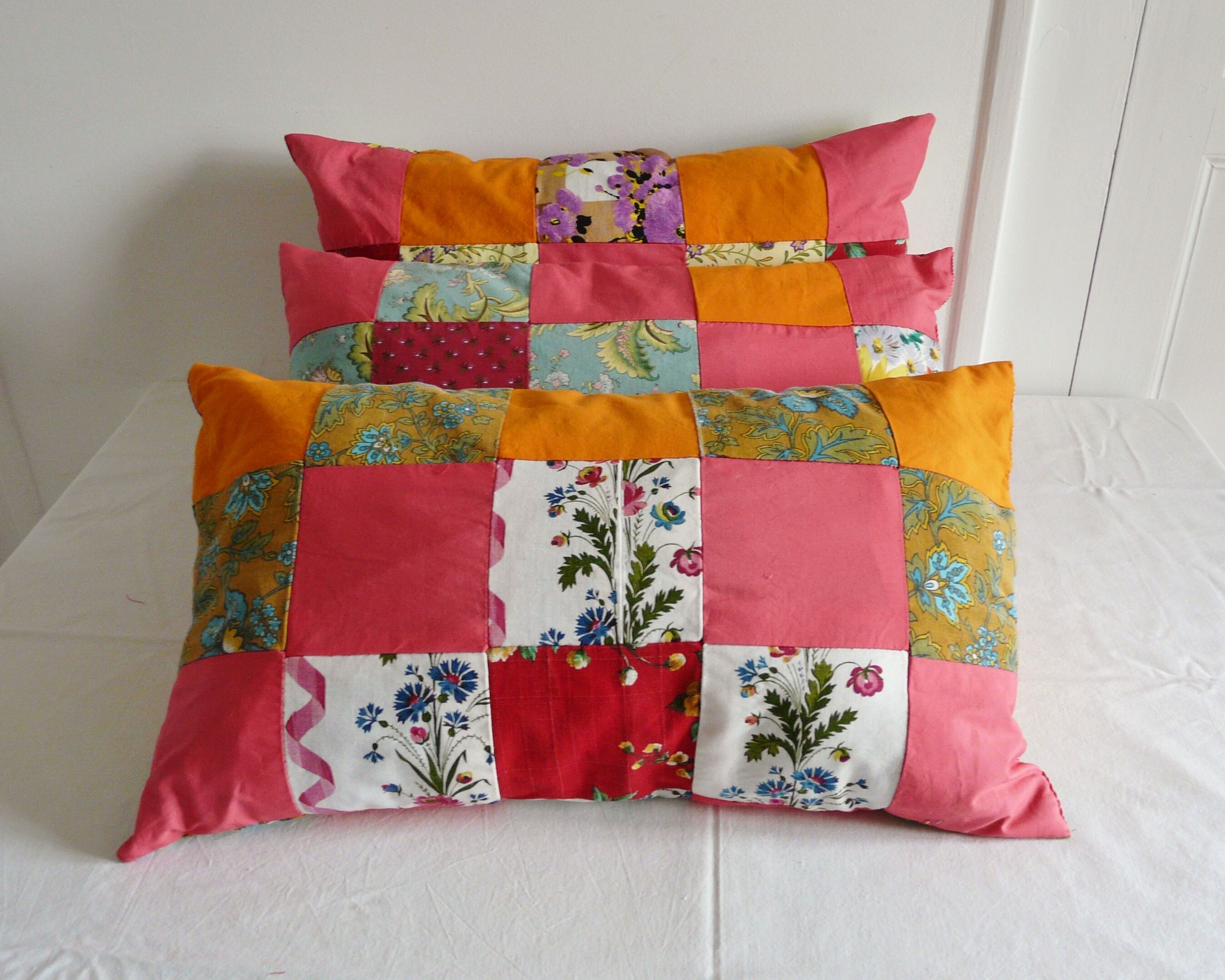 Lot of three rectangular cushions vintage patchwork