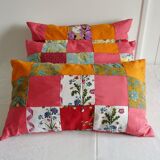 Lot of three rectangular cushions vintage patchwork