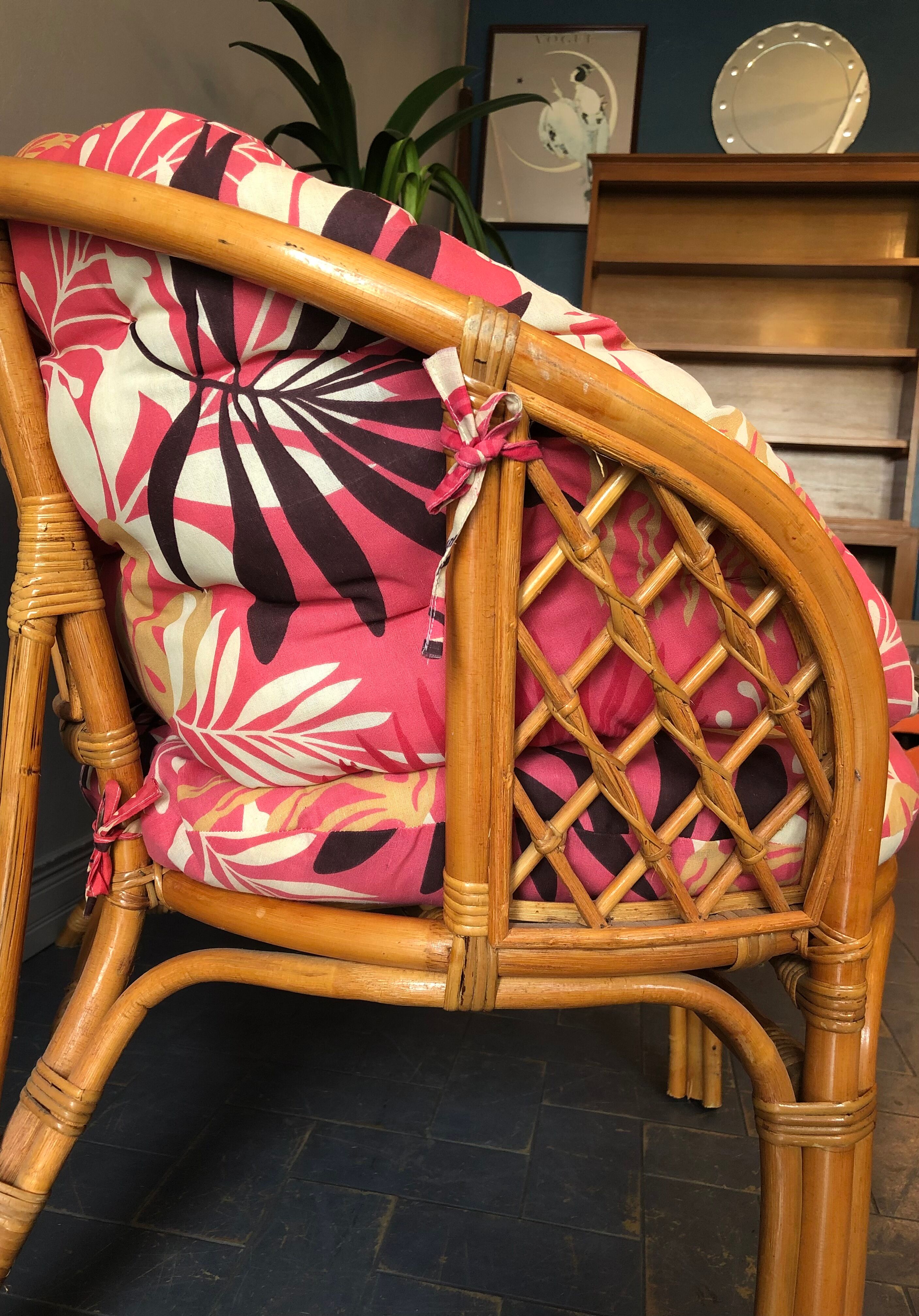 Bamboo and rattan bench and armchair