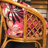 Bamboo and rattan bench and armchair