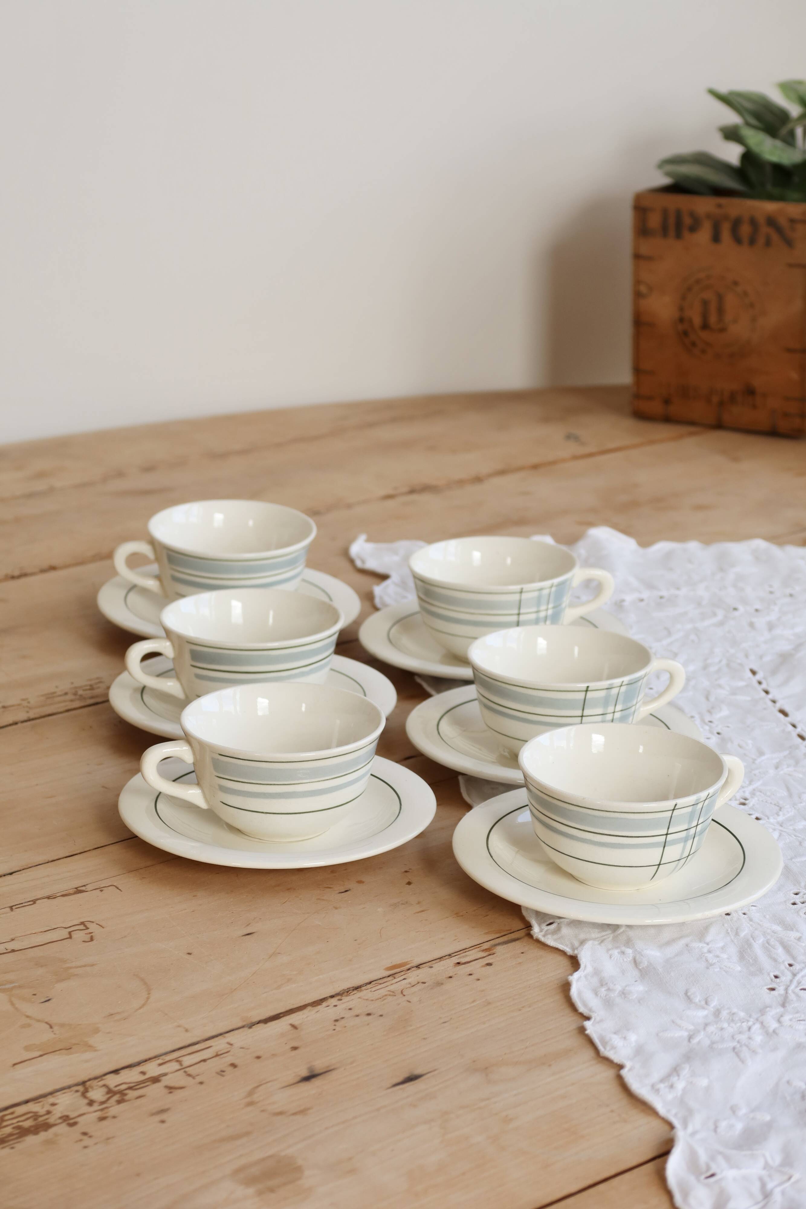 Vintage ceramic coffee cups Salins geometric design