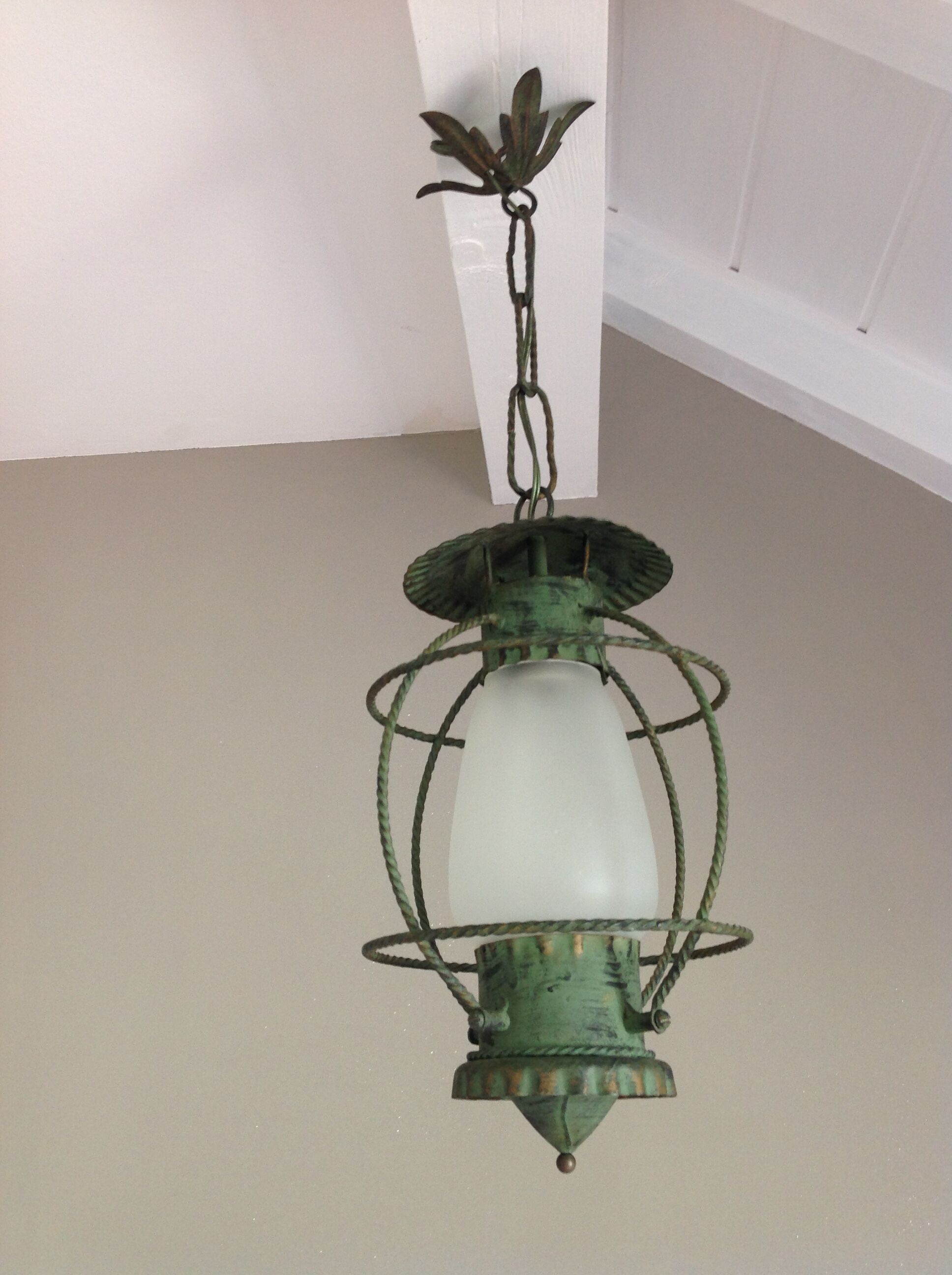 Lantern hanging lamp vintage green effect of gray painted metal