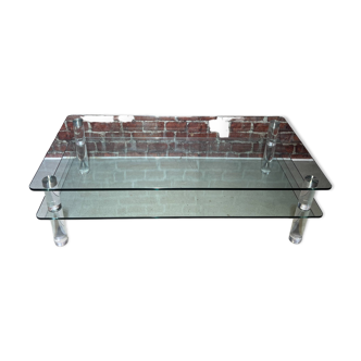 Table basse à deux plateaux en verre