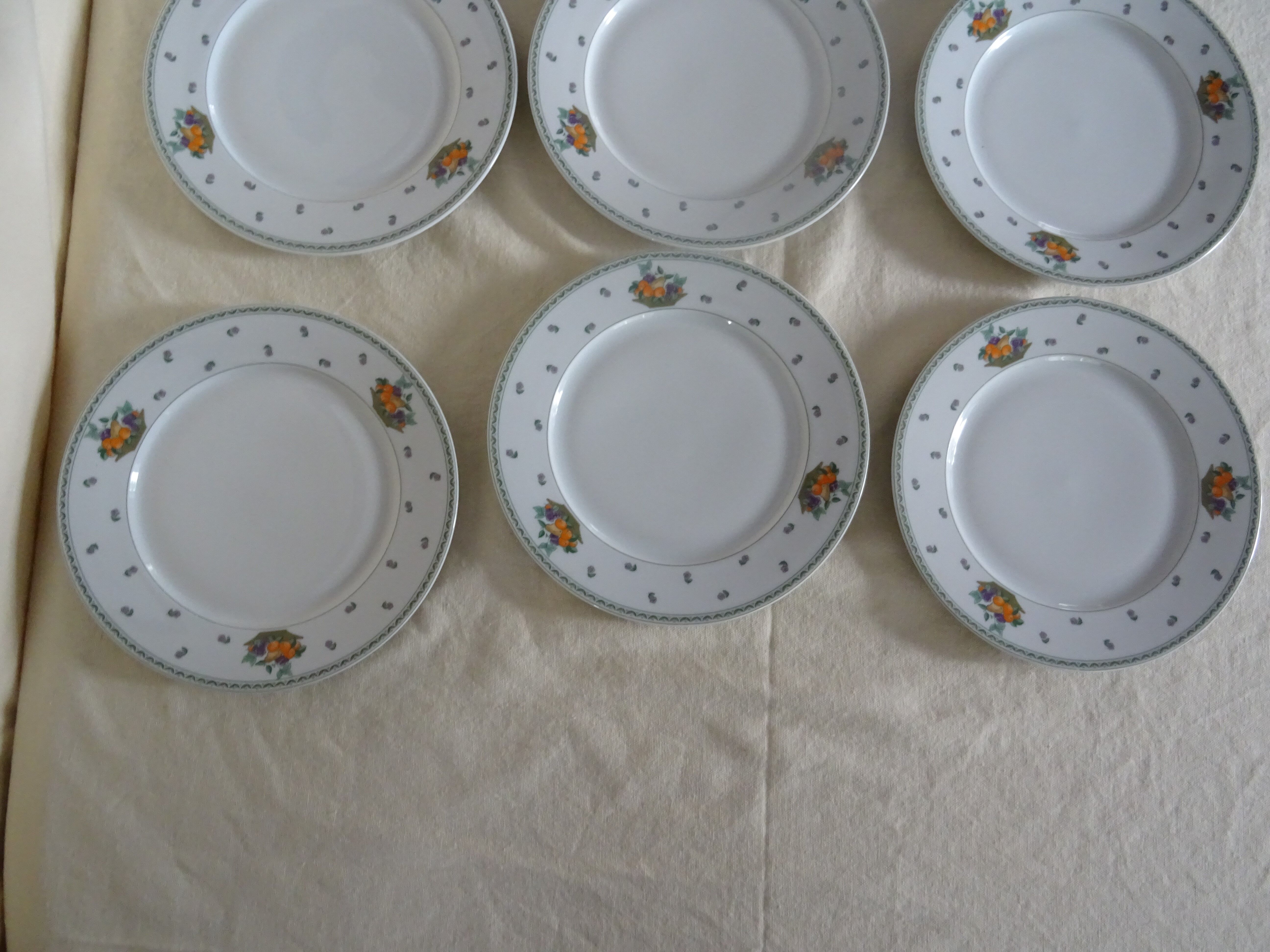 8 plates dessert porcelain Guy Degrenne decoration Basket fruit flowers