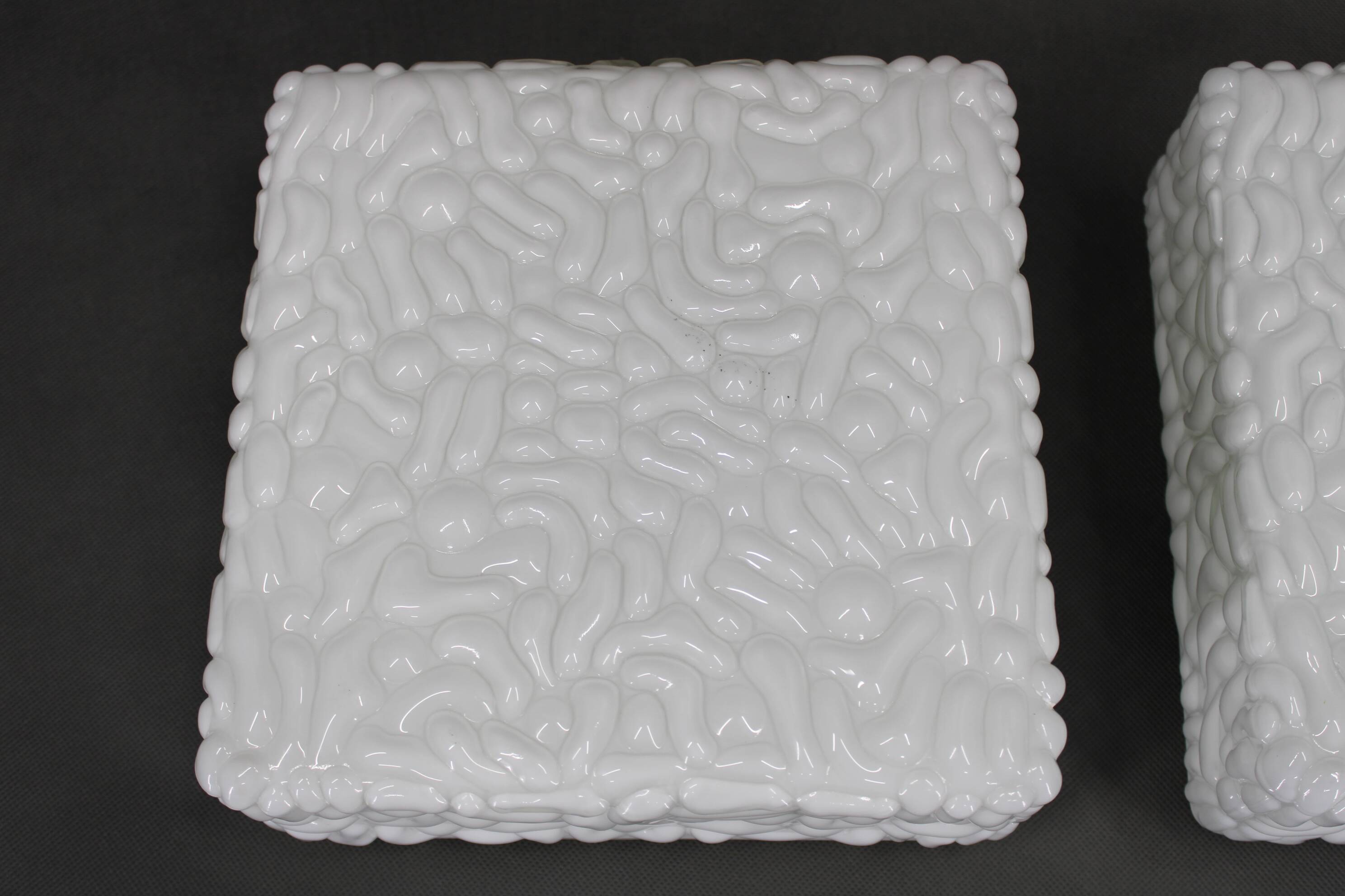 1970s Pair of Milky Glass Square Ceiling Lights, Czechoslovakia