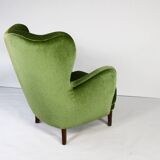 Fauteuil danois en velours vert, années 1950
