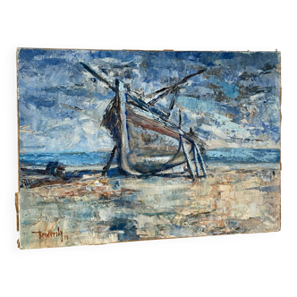 Signed stranded boat from 1973