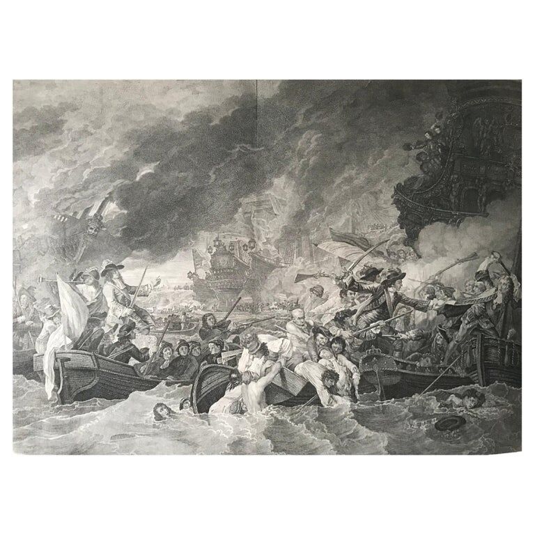 B. West, naval battle: Battle of the Hougue, engraving, eighteenth century