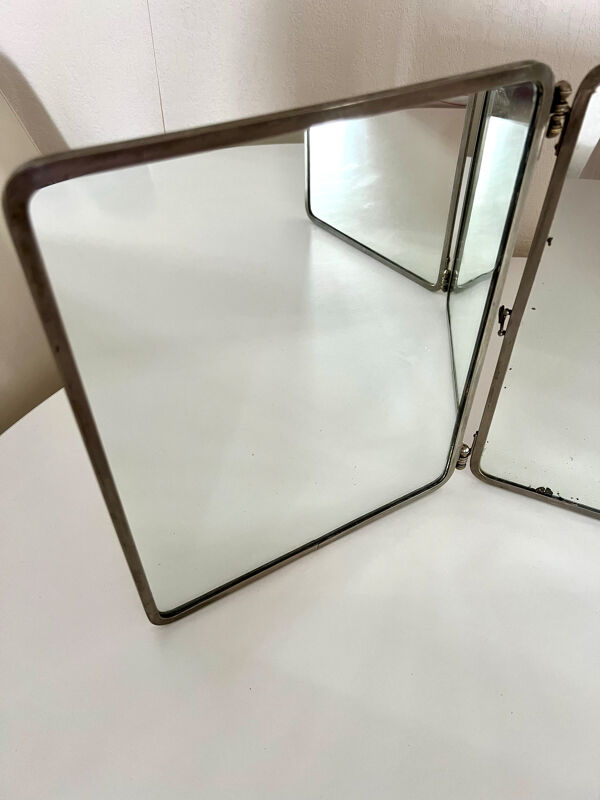 Miroir de barbier triptyque ancien Brot Déposé – miroir au mercure –