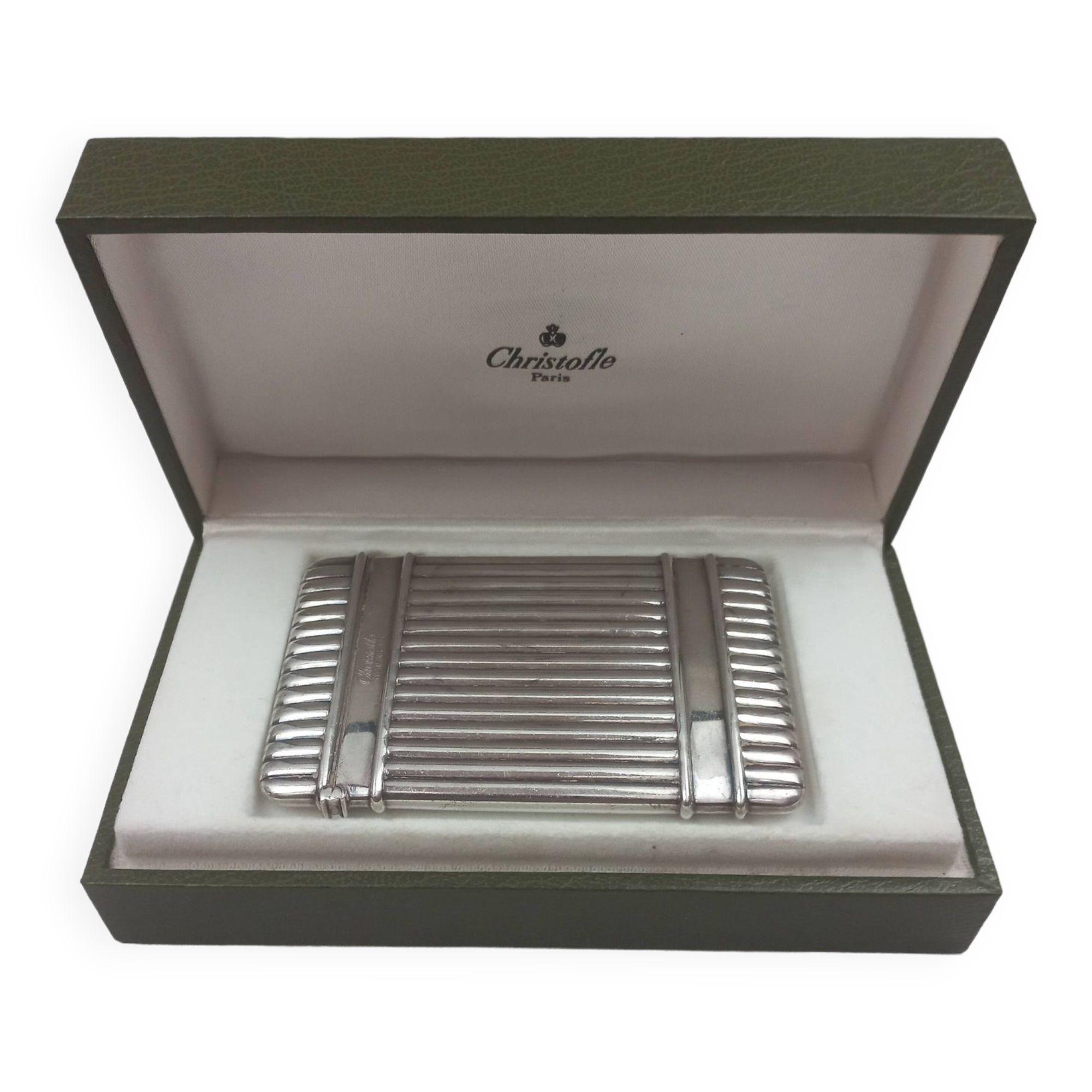 Christofle business card holder cigarette leaf case 925 sterling silver new