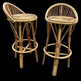 Set de 4 tabourets de bar en rotin 60, Italie