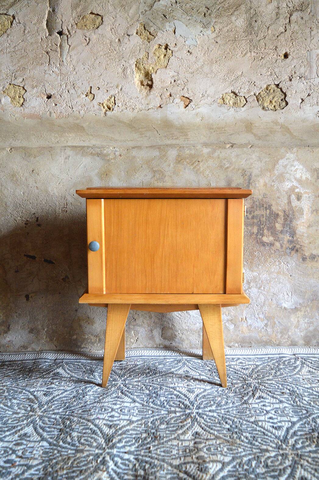 Blonde wood bedside table