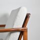 Fauteuil bouclé original, vintage, restauré, blanc, teck