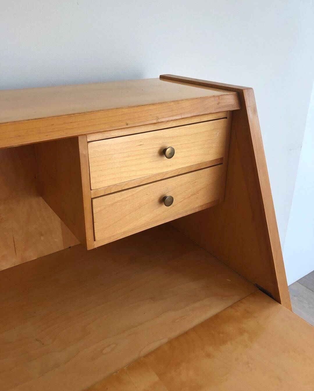 Secretary in Sycamore with Bronze Handles, French Work