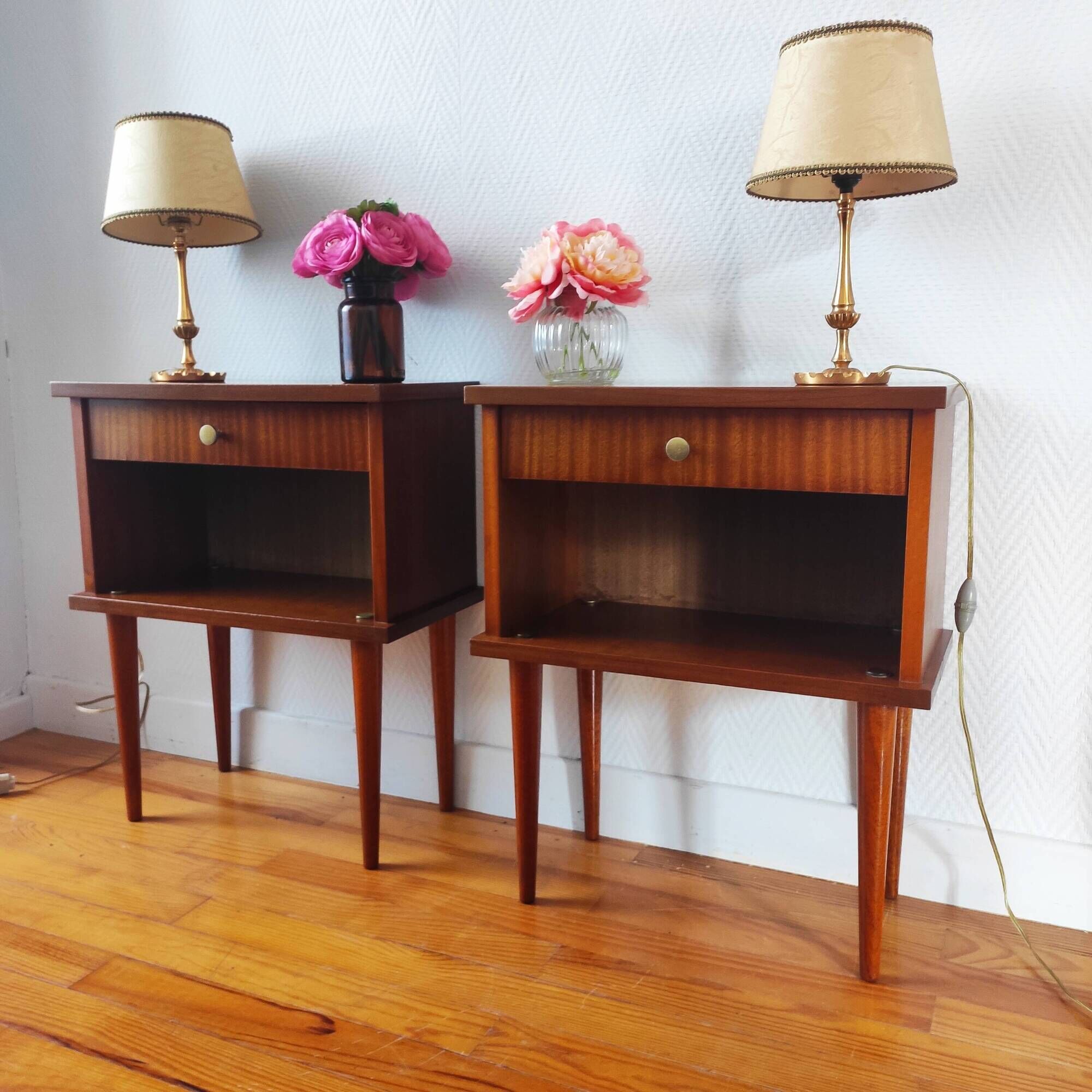 Paire de tables de chevet vintage 1960 inspiration scandinave