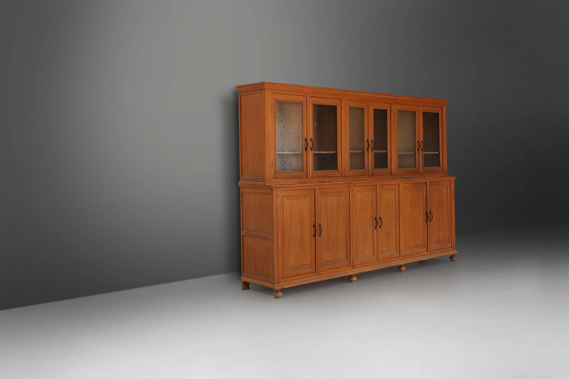 Impressive 12 doors monastery or display cabinet in pine, Belgium, 1890