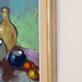 Original Swedish oil on canvas from the mid-1960s "Still Life with Bottles and Fruits" by Kurt