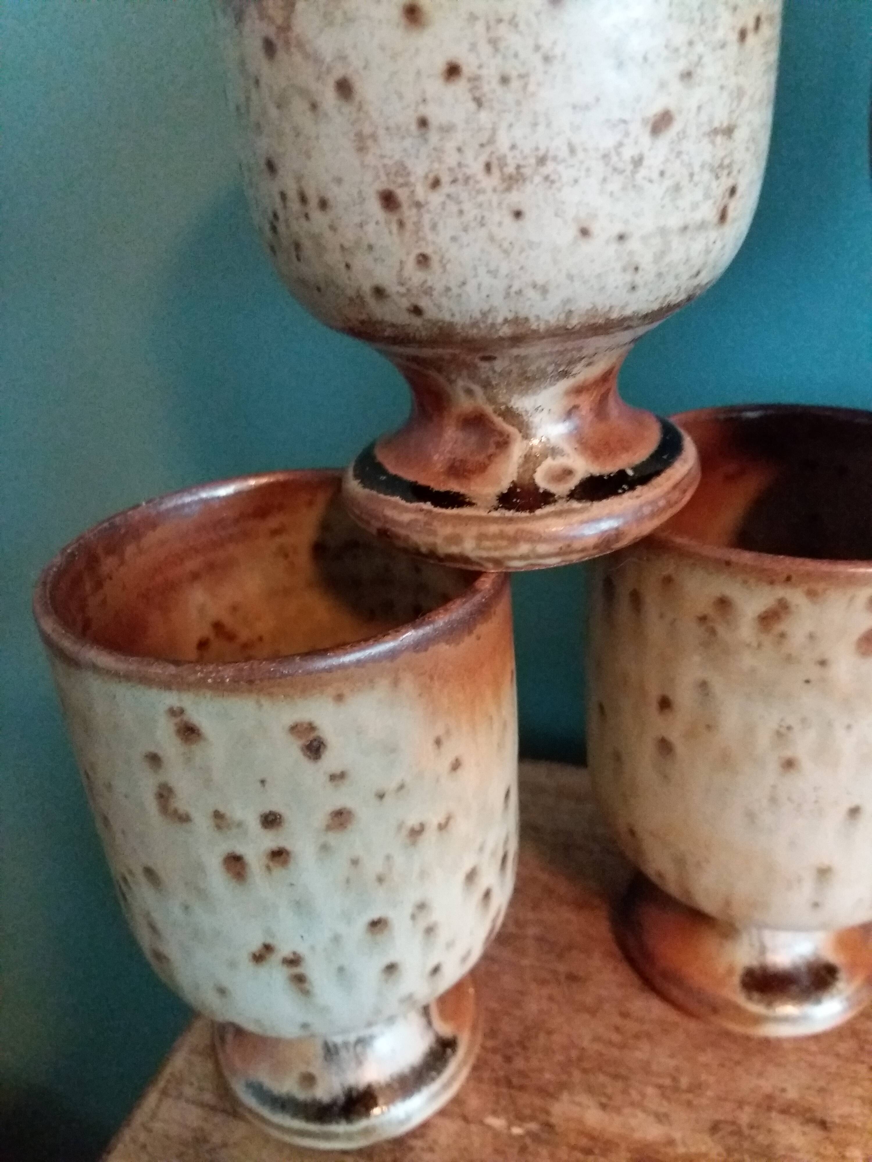 Mazagran cups, stoneware stemmed glasses from Puisaye, Jean-Pierre Prud’homme