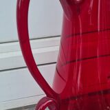 Huge ruby red blown glass decanter with handle