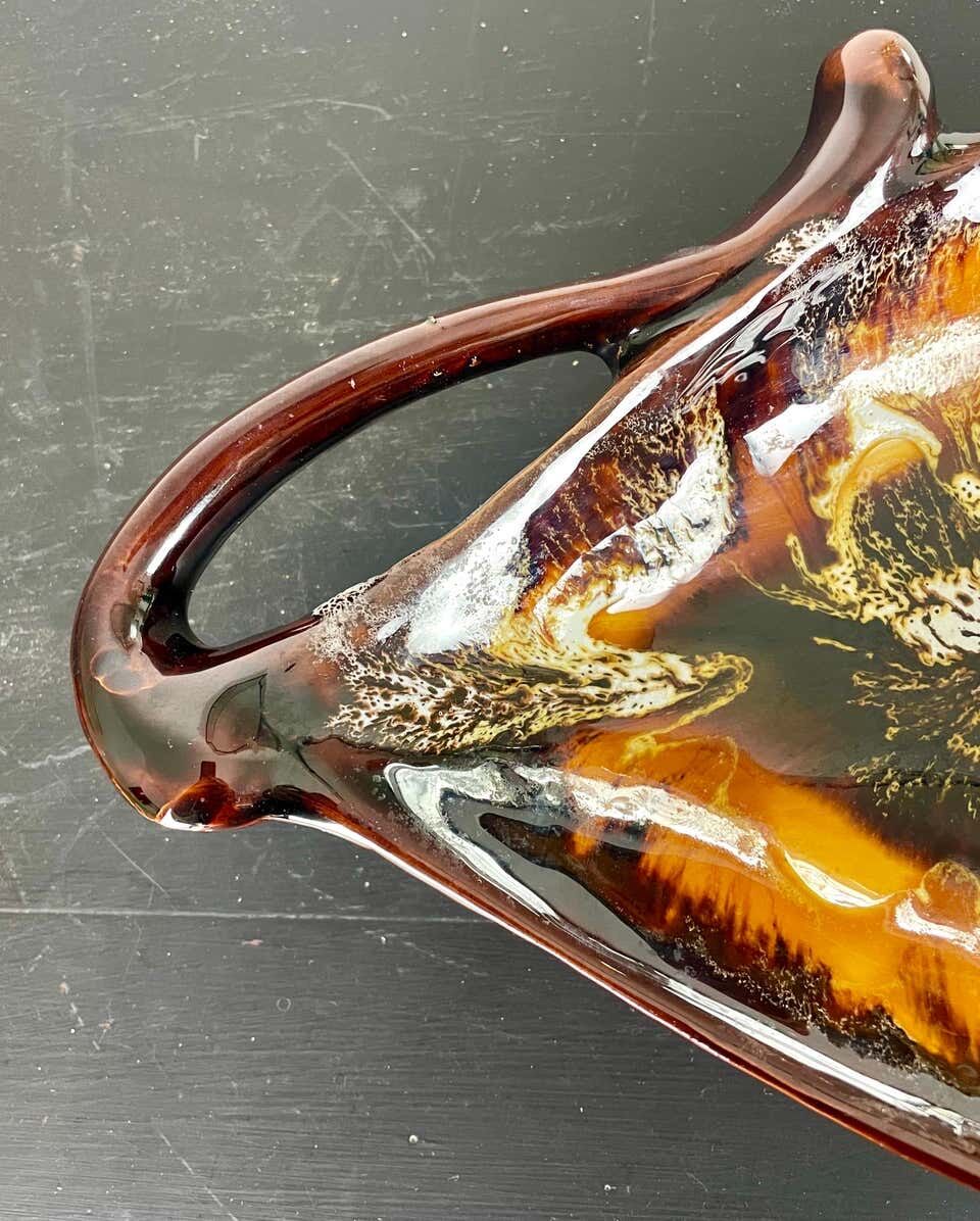 Yellow, orange, white and brown glazed ceramic bowl Vallauris, 70s, France