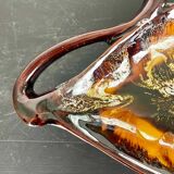 Yellow, orange, white and brown glazed ceramic bowl Vallauris, 70s, France