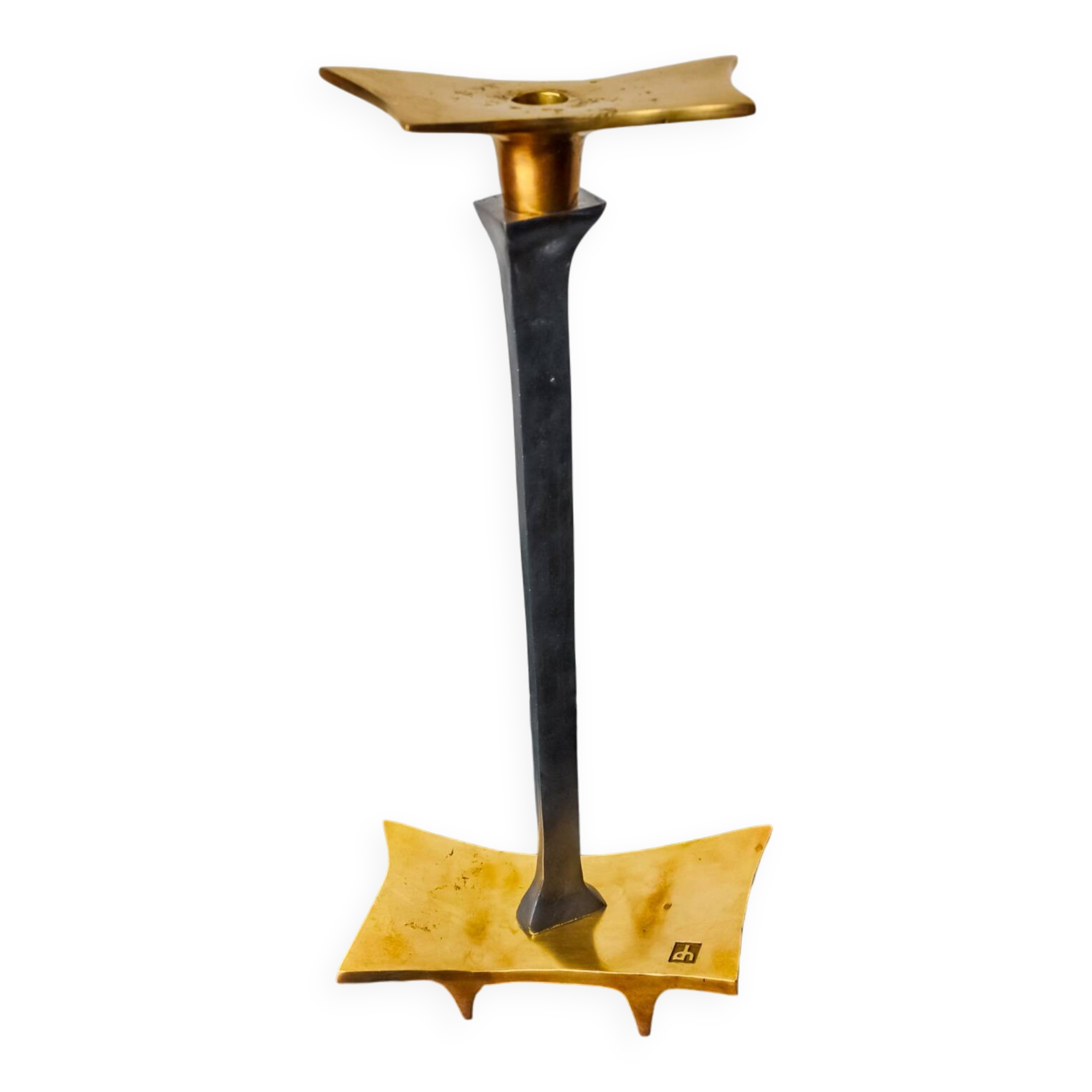 Brutalist candlestick by David Marshall, bronze and aluminum, Spain, 1970