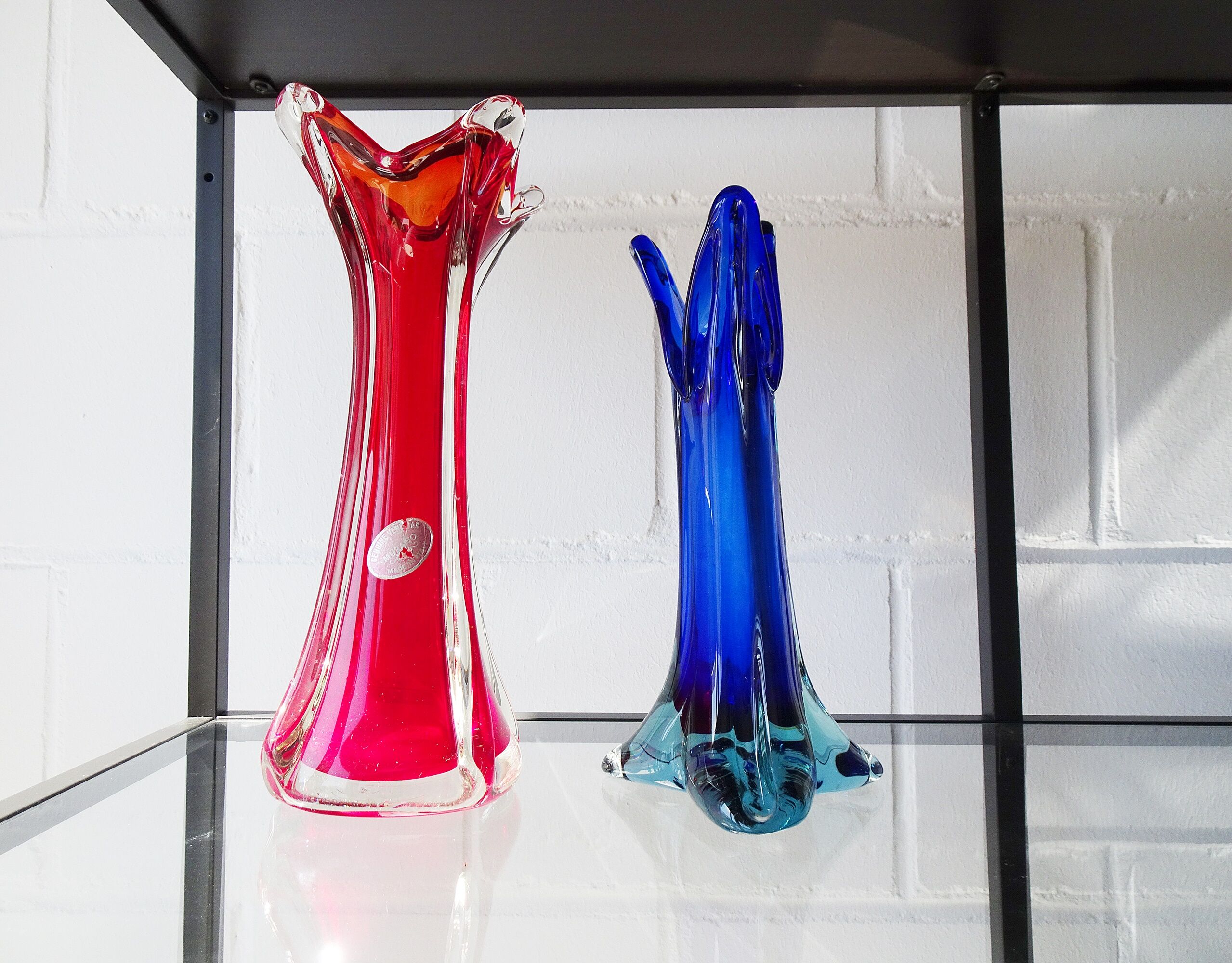 Murano glass vases red and blue