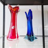 Murano glass vases red and blue