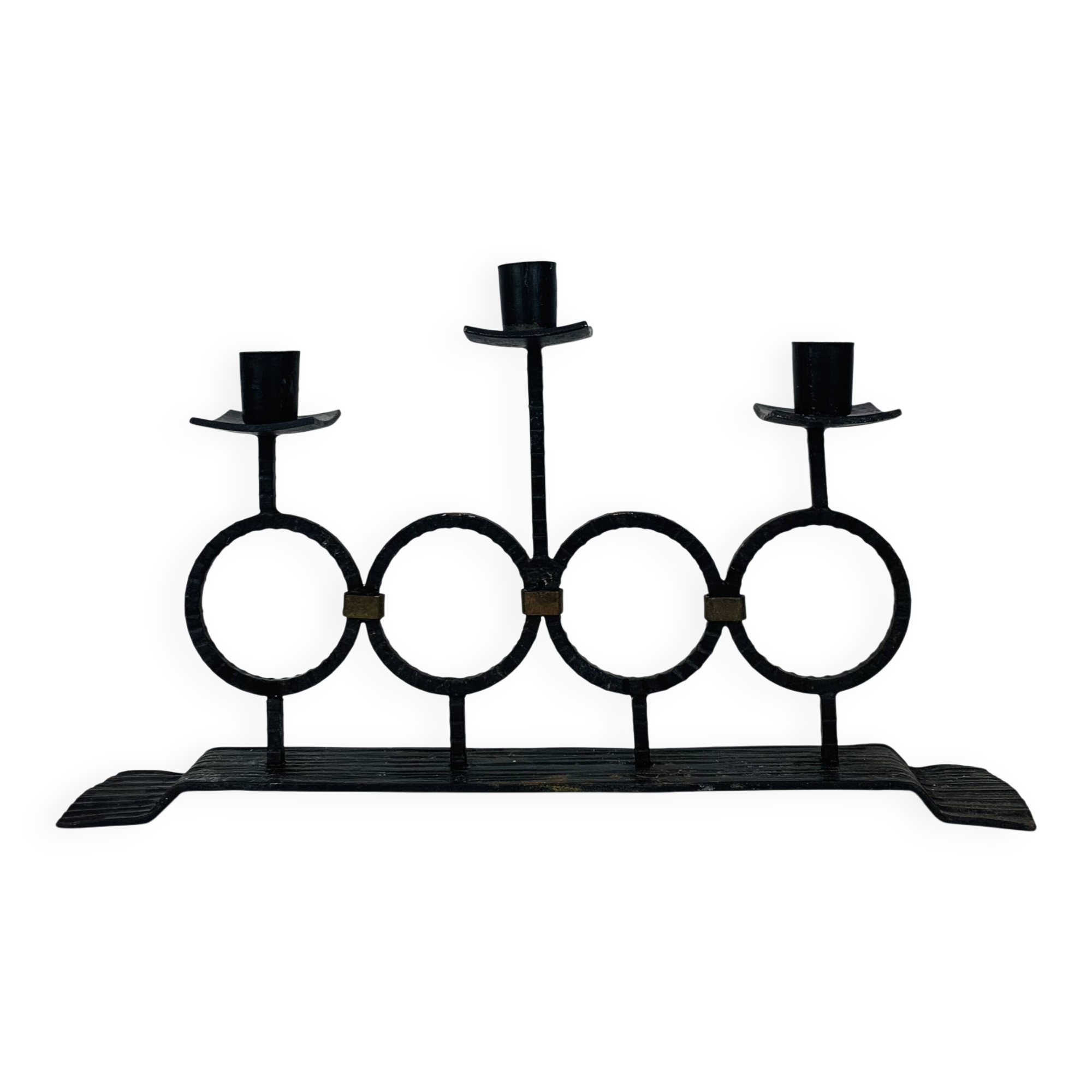 Vintage Brutalist Wrought Iron Triple Candle Holder
