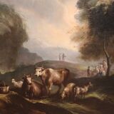 Great 18th century Italian painting, landscape with pastoral scene