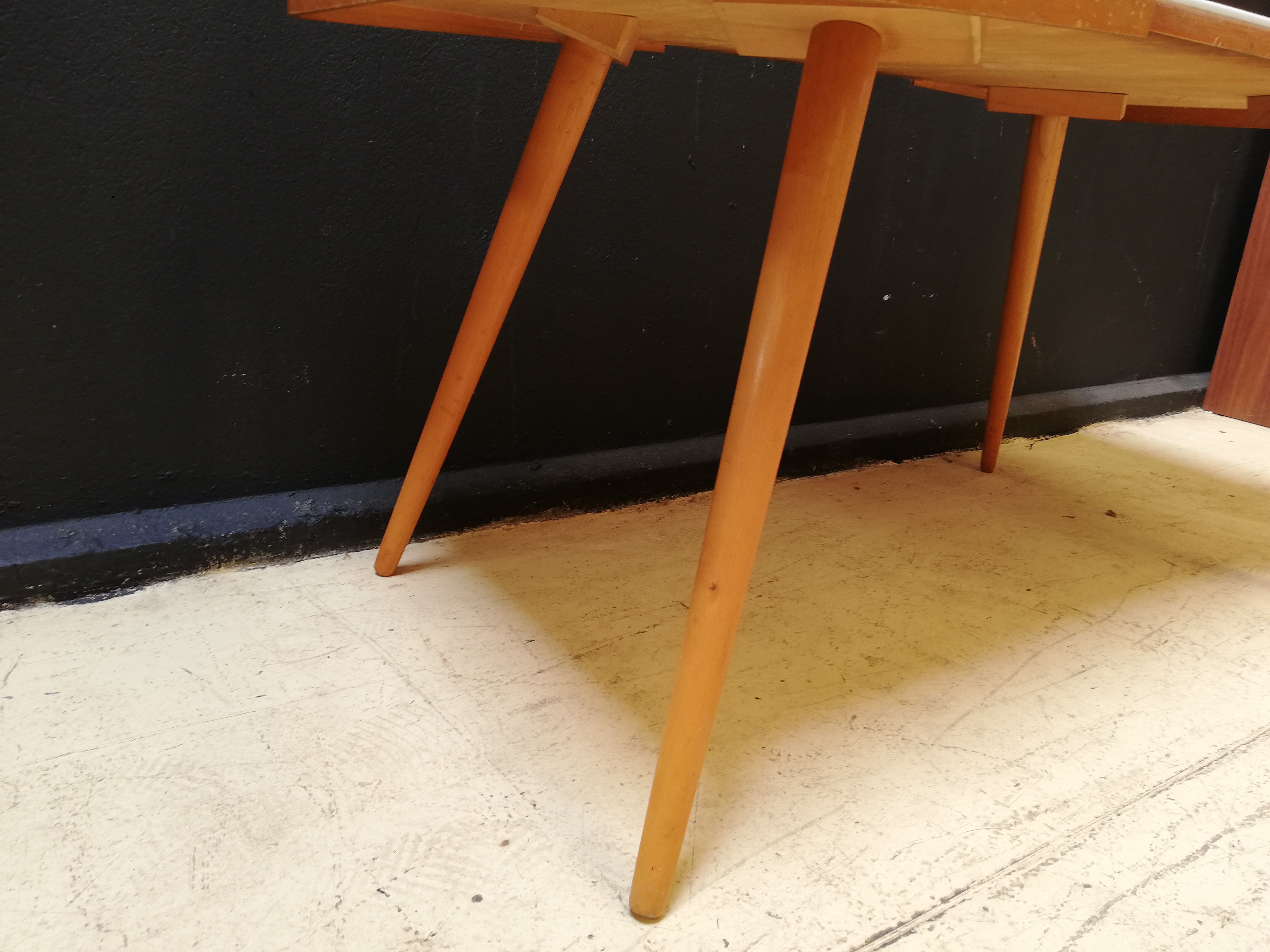 Wooden coffee table, children's desk glass top, interier praha, 1960, Czechoslovakia