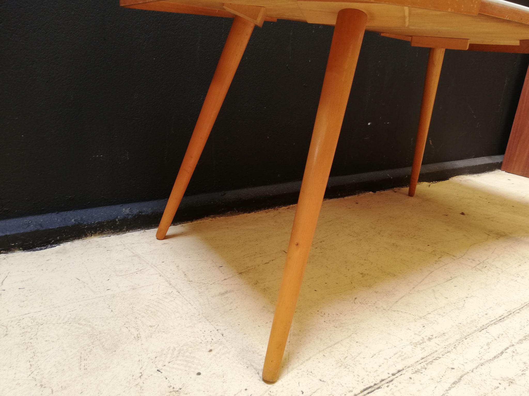 Wooden coffee table, children's desk glass top, interier praha, 1960, Czechoslovakia