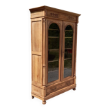 Antique Napoleon 3 bookcase, two doors, 1 drawer, solid walnut, raw wood