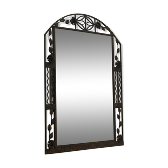 Miroir Art Déco en fer forgé patine mordoré, France 1930
