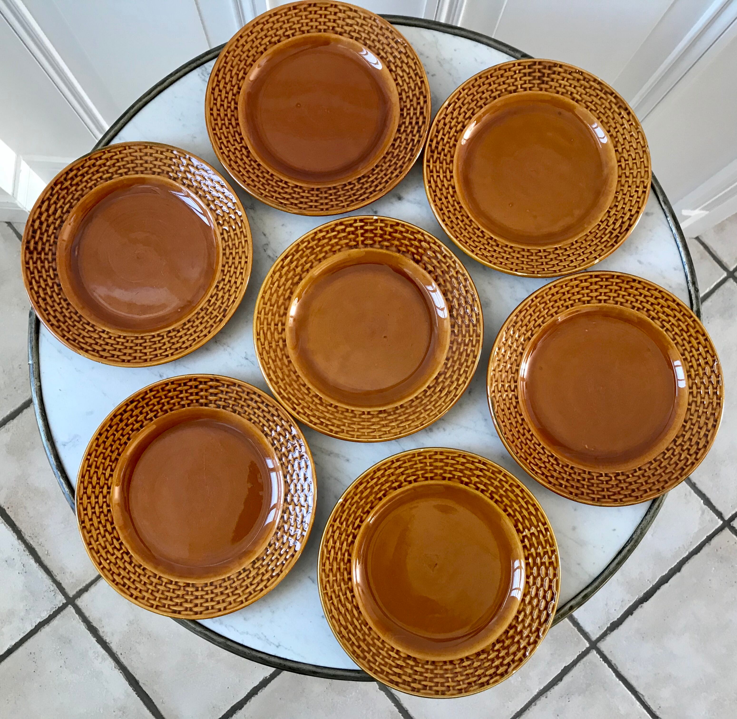 Set of 7 digoin Sarreguemines dessert plates in 50s slurry