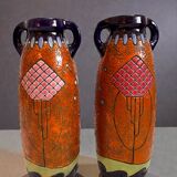Pair of Art Deco Amphora Vases – Bohemia 1920s – Birds – 38 cm
