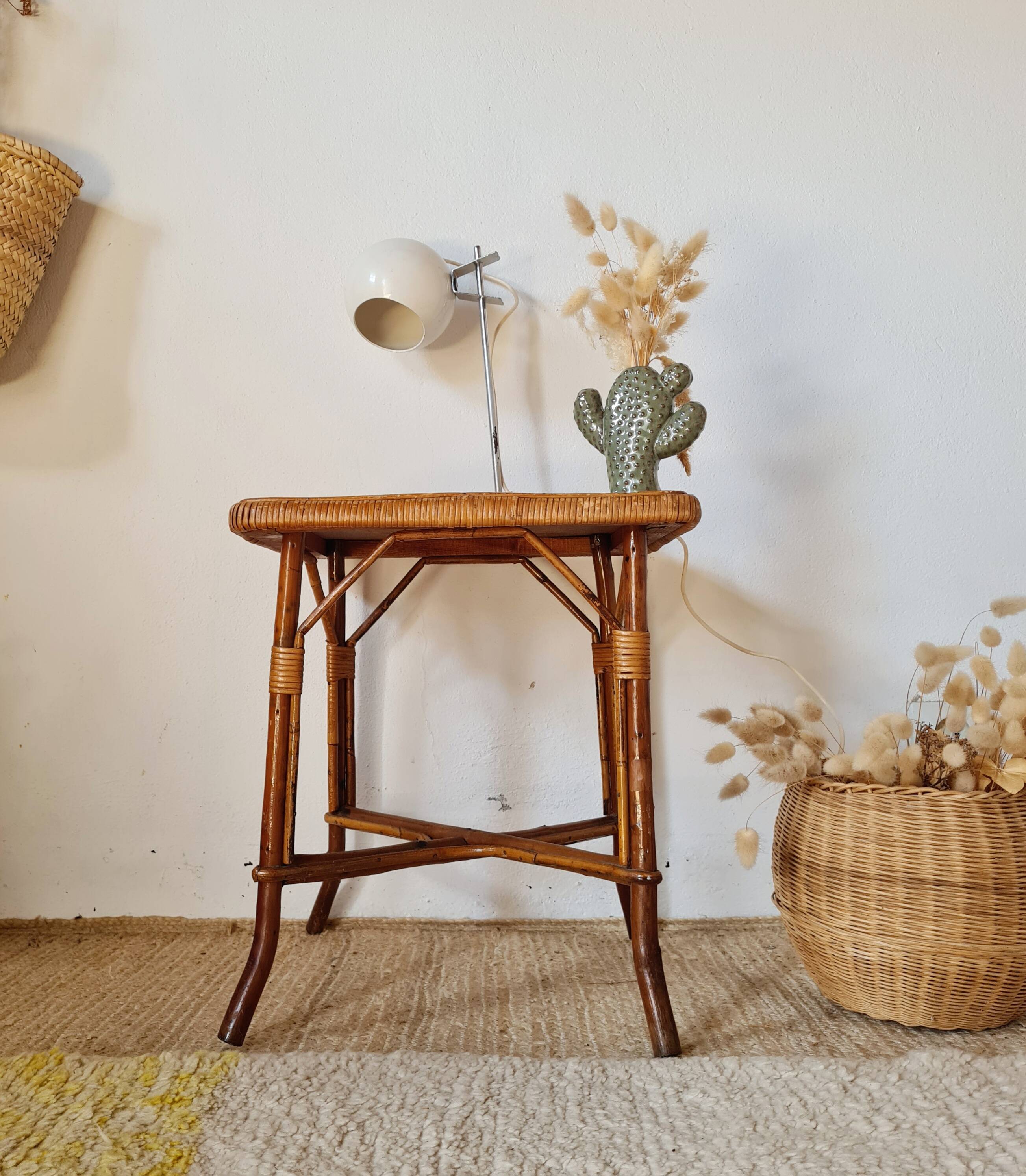 Vintage rattan side table or coffee table – 1960s Riviera style
