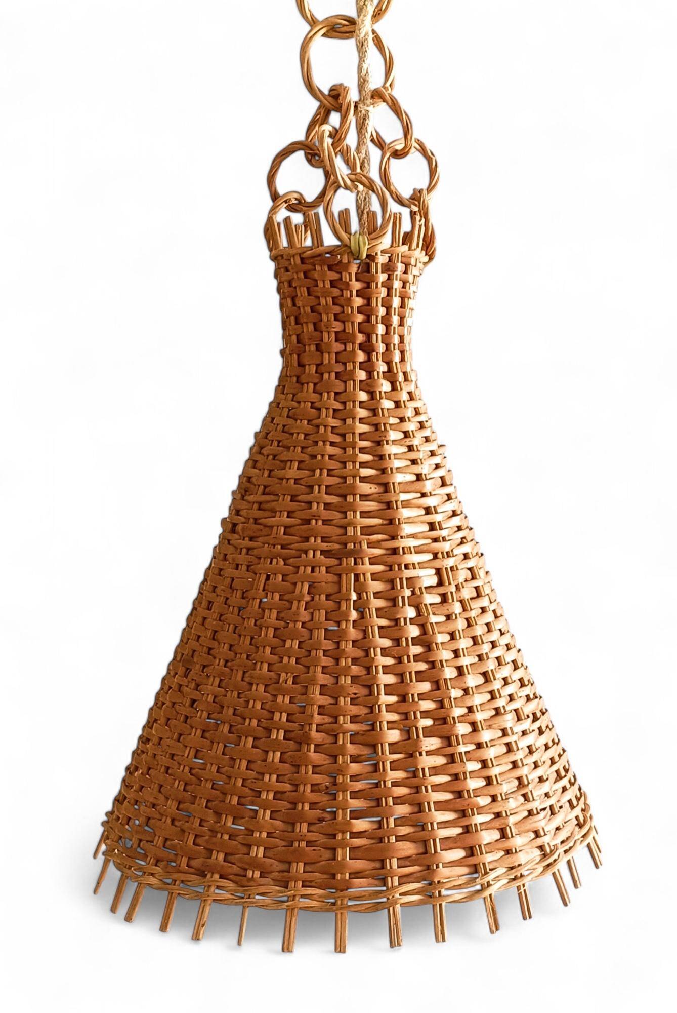 Rustic Midcentury Wicker Pendant Lamp, Spain, 1950s