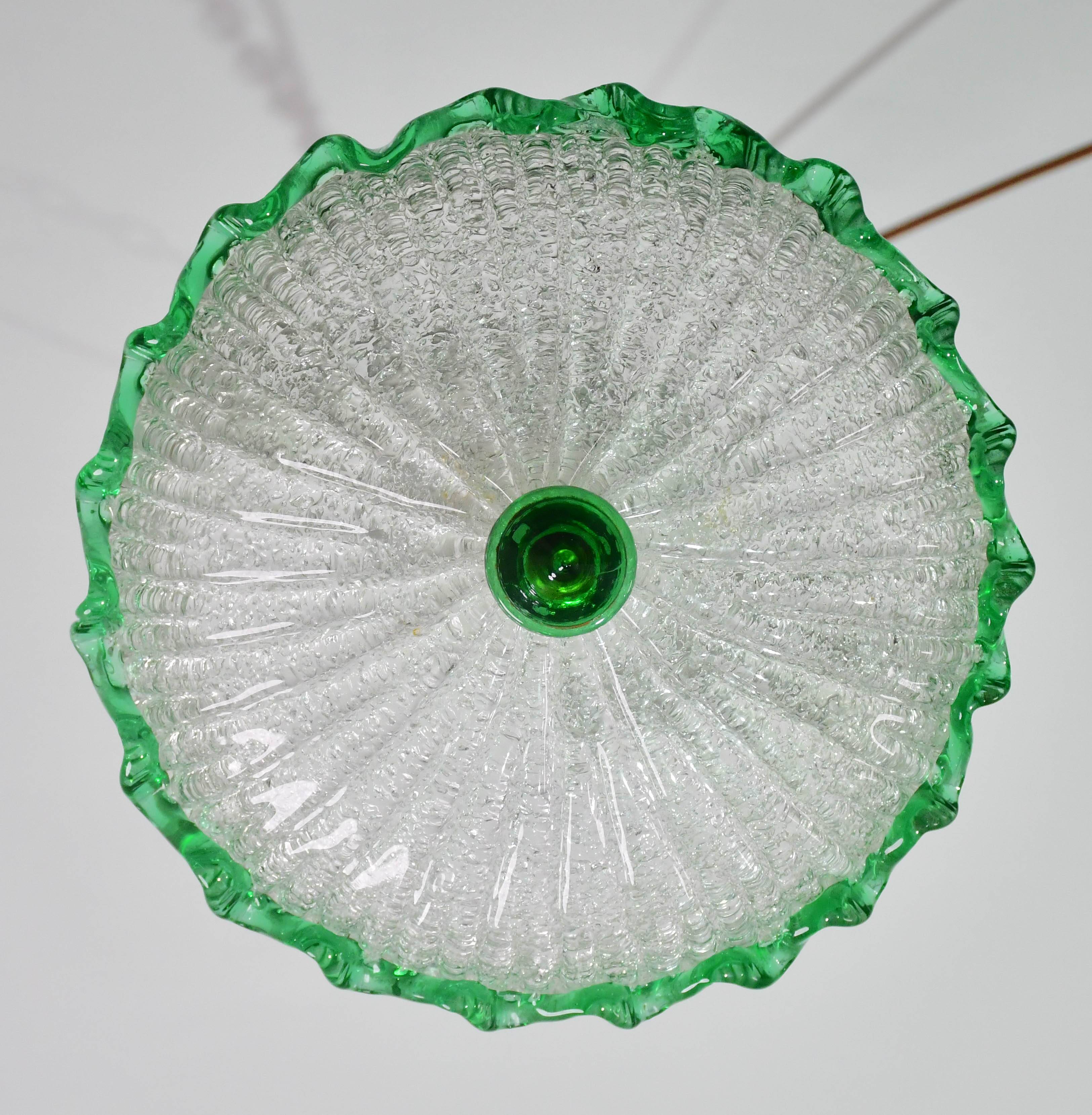 Charming Italian green Murano glass ceiling fixture, Murano, 1970