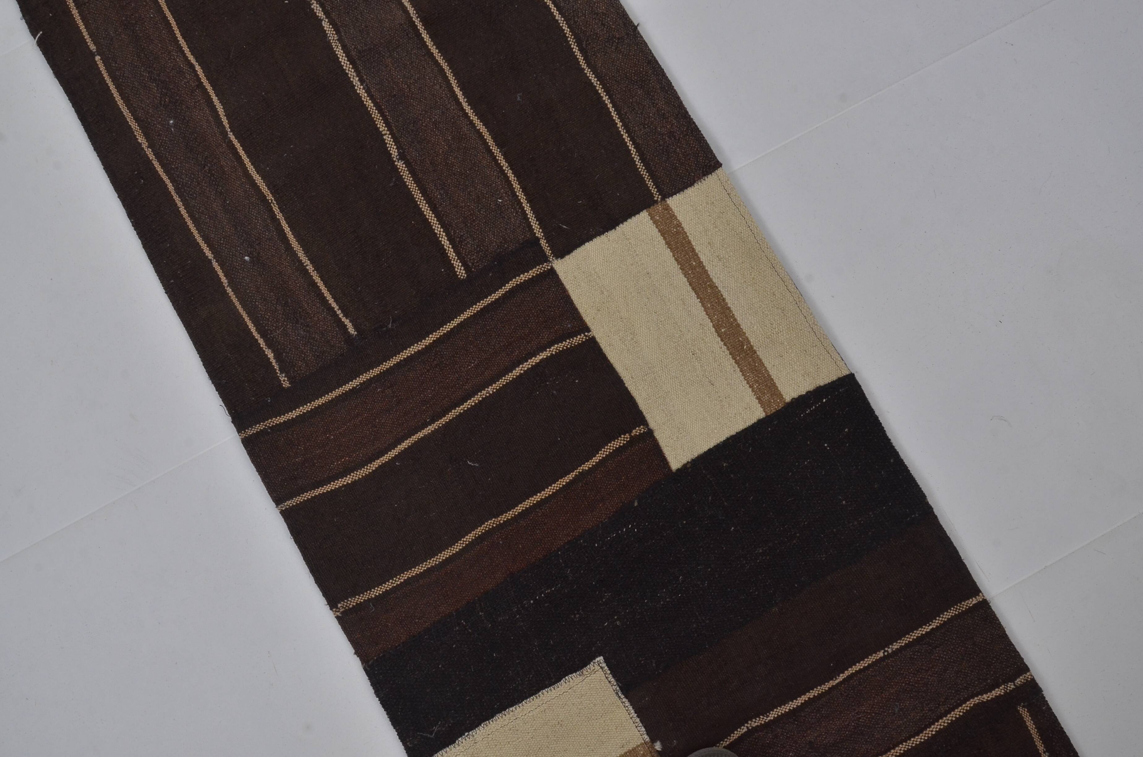 Black And White Handwoven Kilim Runner sku3842