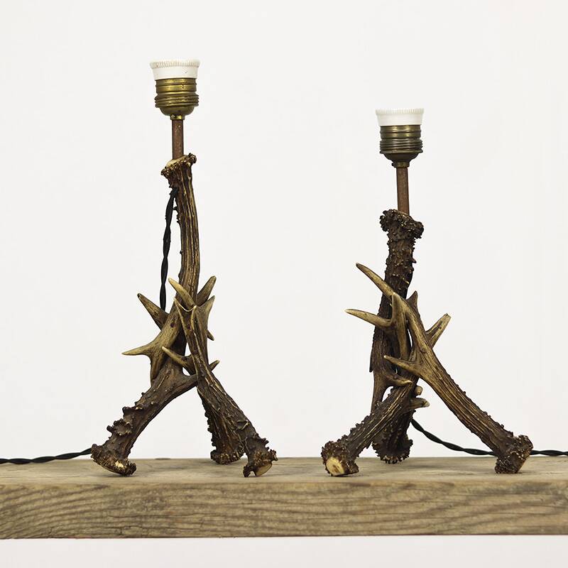 Set of Folk Art antler table lamps